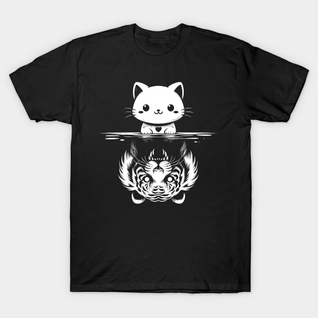 Kitten And Tiger Reflection T-Shirt by Yopi